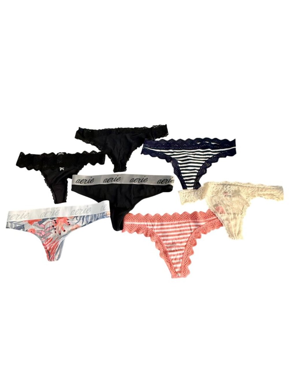 Aerie Womens Thong Underwear Lot Of 7 Large/ X-large Lace Cotton Variety EUC New